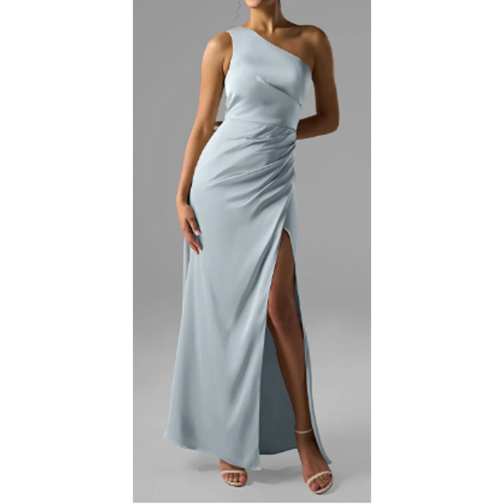 AW BRIDAL sz 2 XS baby blue charmeuse satin formal Benedict maxi dress NEW B80